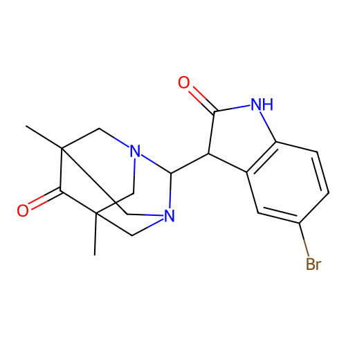 (1r,3r,5r,7r)-2-(5-bromo-2-oxoindolin-3-yl)-5,7-dimethyl-1,3-diazaadamantan-6-one structure