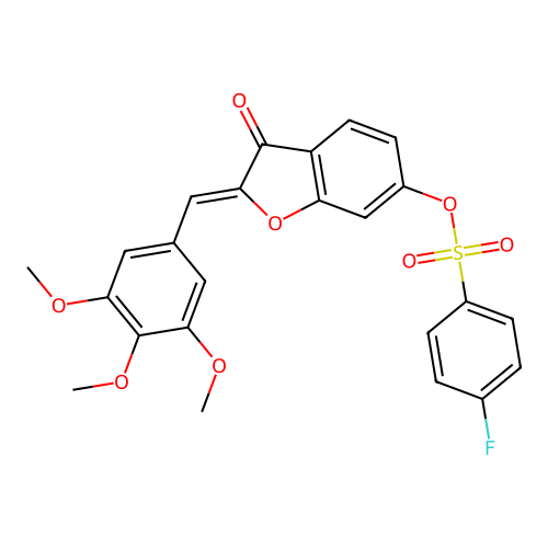 (Z)-3-oxo-2-(3,4,5-trimethoxybenzylidene)-2,3-dihydrobenzofuran-6-yl 4-fluorobenzenesulfonate structure