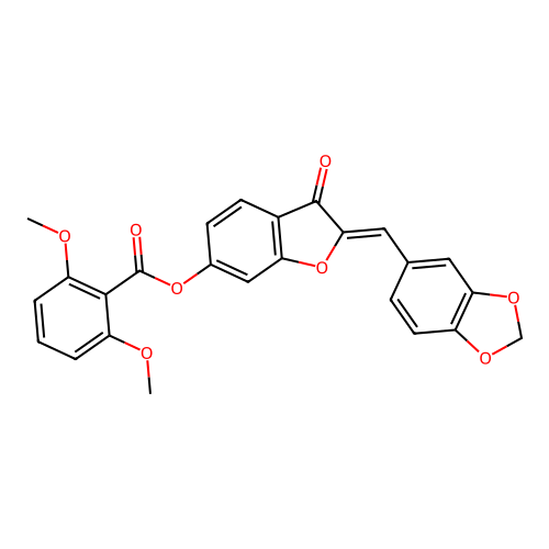(Z)-2-(benzo[d][1,3]dioxol-5-ylmethylene)-3-oxo-2,3-dihydrobenzofuran-6-yl 2,6-dimethoxybenzoate structure