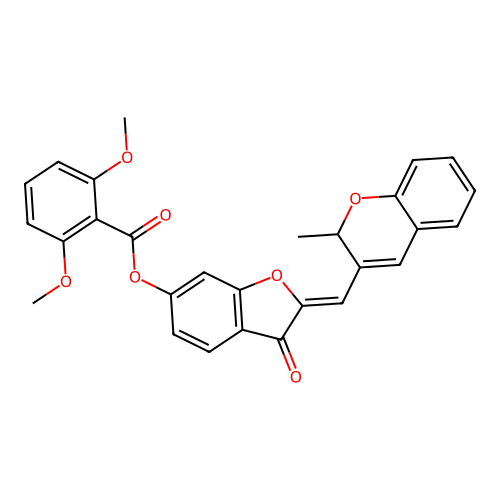 2,3-Dihydro-2-[(2-methyl-2H-1-benzopyran-3-yl)methylene]-3-oxo-6-benzofuranyl 2,6-dimethoxybenzoate structure