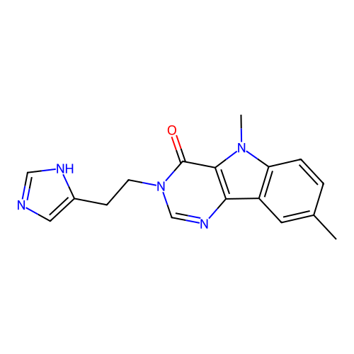 3-(2-(1H-imidazol-4-yl)ethyl)-5,8-dimethyl-3H-pyrimido[5,4-b]indol-4(5H)-one structure