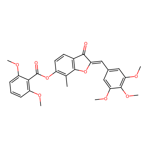 (2Z)-7-methyl-3-oxo-2-(3,4,5-trimethoxybenzylidene)-2,3-dihydro-1-benzofuran-6-yl 2,6-dimethoxybenzoate structure
