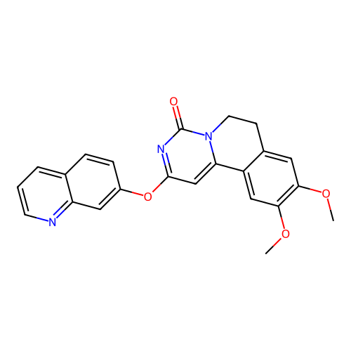 9,10-dimethoxy-2-(quinolin-7-yloxy)-6,7-dihydro-4H-pyrimido[6,1-a]isoquinolin-4-one structure