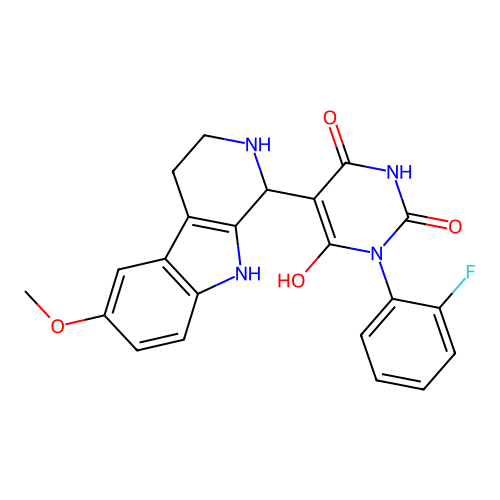 3-(2-fluorophenyl)-6-hydroxy-5-(6-methoxy-2,3,4,9-tetrahydro-1H-pyrido[3,4-b]indol-1-yl)pyrimidine-2,4(1H,3H)-dione structure
