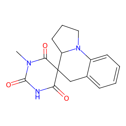 1-methyl-2',3',3a',5'-tetrahydro-1H,1'H-spiro[pyrimidine-5,4'-pyrrolo[1,2-a]quinoline]-2,4,6(3H)-trione structure