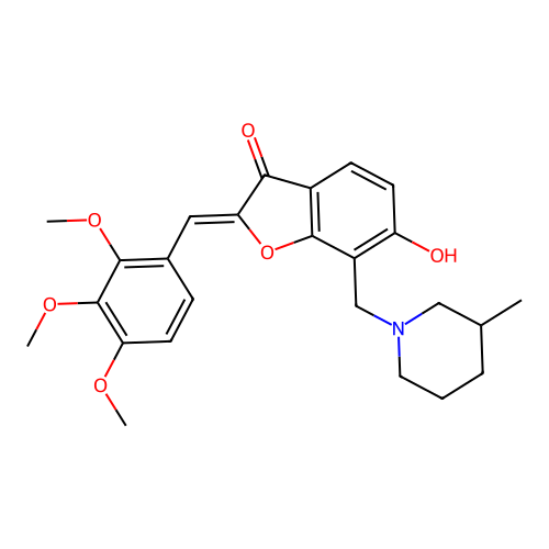 (Z)-6-hydroxy-7-((3-methylpiperidin-1-yl)methyl)-2-(2,3,4-trimethoxybenzylidene)benzofuran-3(2H)-one structure