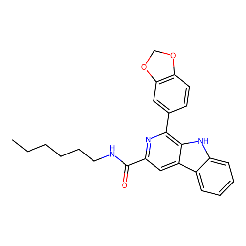 1-(1,3-benzodioxol-5-yl)-N-hexyl-9H-beta-carboline-3-carboxamide structure