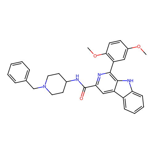 N-(1-benzylpiperidin-4-yl)-1-(2,5-dimethoxyphenyl)-9H-pyrido[3,4-b]indole-3-carboxamide structure