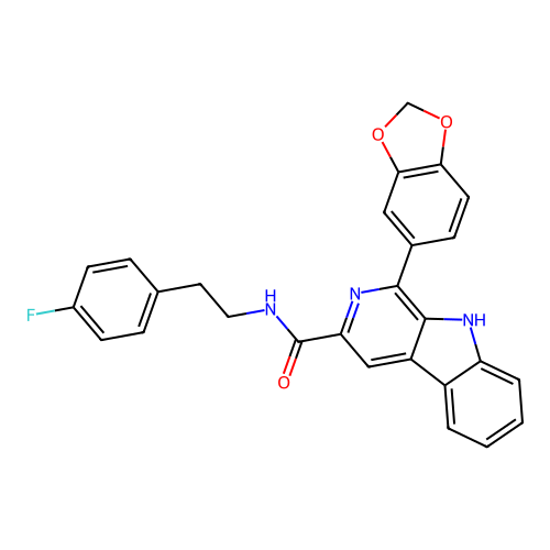 1-(1,3-benzodioxol-5-yl)-N-[2-(4-fluorophenyl)ethyl]-9H-beta-carboline-3-carboxamide structure