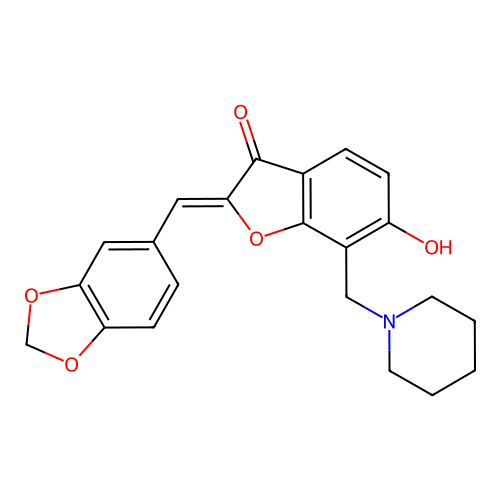 (Z)-2-(benzo[d][1,3]dioxol-5-ylmethylene)-6-hydroxy-7-(piperidin-1-ylmethyl)benzofuran-3(2H)-one structure