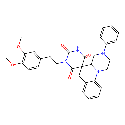 1'-(3,4-dimethoxyphenethyl)-3-phenyl-1,2,3,4,4a,6-hexahydro-1'H-spiro[pyrazino[1,2-a]quinoline-5,5'-pyrimidine]-2',4',6'(3'H)-trione structure