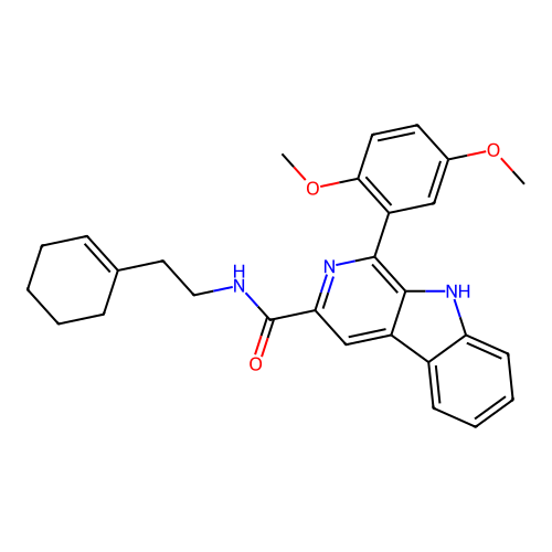 N-[2-(cyclohex-1-en-1-yl)ethyl]-1-(2,5-dimethoxyphenyl)-9H-beta-carboline-3-carboxamide structure