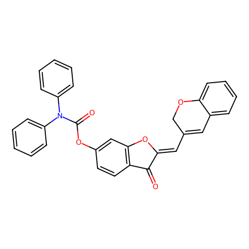 (2Z)-2-(2H-chromen-3-ylmethylidene)-3-oxo-2,3-dihydro-1-benzofuran-6-yl diphenylcarbamate structure