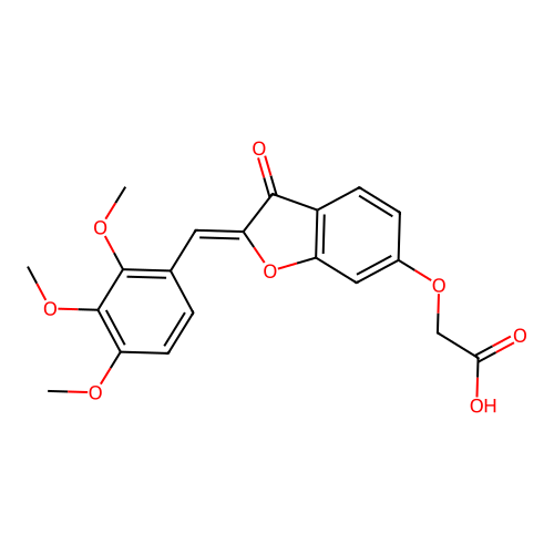 (Z)-2-((3-oxo-2-(2,3,4-trimethoxybenzylidene)-2,3-dihydrobenzofuran-6-yl)oxy)acetic acid structure