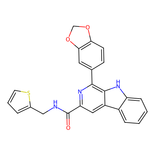 1-(1,3-benzodioxol-5-yl)-N-(thiophen-2-ylmethyl)-9H-beta-carboline-3-carboxamide structure
