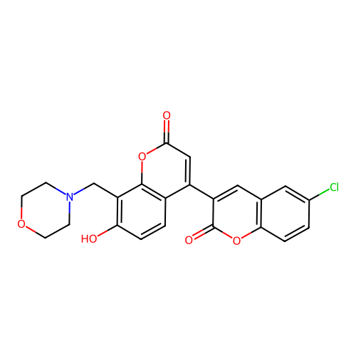 6-Chloro-3-[7-hydroxy-8-(morpholin-4-ylmethyl)-2-oxochromen-4-yl]chromen-2-one structure