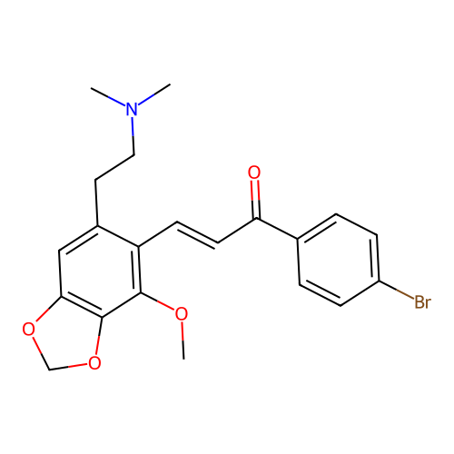 (2E)-1-(4-bromophenyl)-3-{6-[2-(dimethylamino)ethyl]-4-methoxy-1,3-benzodioxol-5-yl}prop-2-en-1-one structure