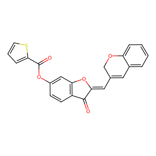 (Z)-2-((2H-chromen-3-yl)methylene)-3-oxo-2,3-dihydrobenzofuran-6-yl thiophene-2-carboxylate structure