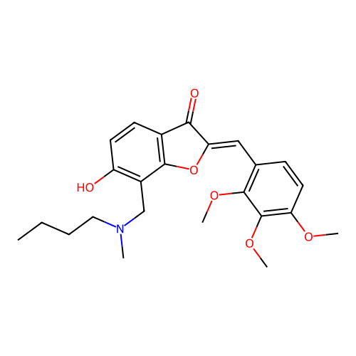 (Z)-7-((butyl(methyl)amino)methyl)-6-hydroxy-2-(2,3,4-trimethoxybenzylidene)benzofuran-3(2H)-one structure