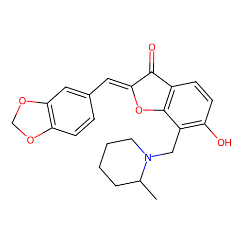 (Z)-2-(benzo[d][1,3]dioxol-5-ylmethylene)-6-hydroxy-7-((2-methylpiperidin-1-yl)methyl)benzofuran-3(2H)-one structure
