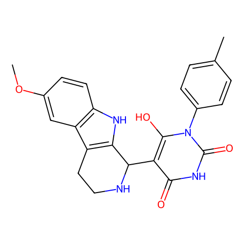 6-hydroxy-5-(6-methoxy-2,3,4,9-tetrahydro-1H-pyrido[3,4-b]indol-1-yl)-3-(p-tolyl)pyrimidine-2,4(1H,3H)-dione structure