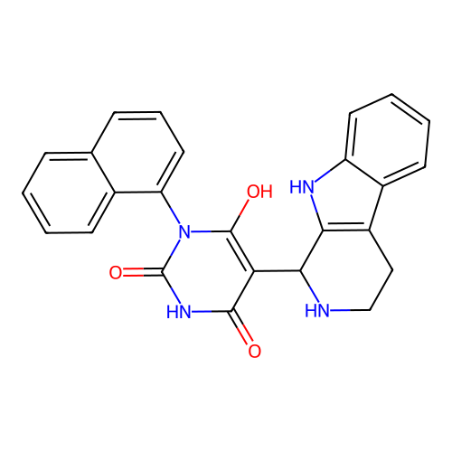 6-hydroxy-3-(naphthalen-1-yl)-5-(2,3,4,9-tetrahydro-1H-pyrido[3,4-b]indol-1-yl)pyrimidine-2,4(1H,3H)-dione structure