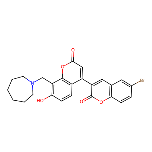 8'-(azepan-1-ylmethyl)-6-bromo-7'-hydroxy-2H,2'H-[3,4'-bichromene]-2,2'-dione structure