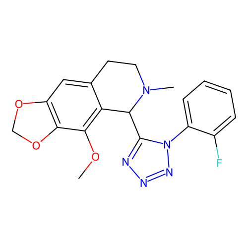5-(1-(2-fluorophenyl)-1H-tetrazol-5-yl)-4-methoxy-6-methyl-5,6,7,8-tetrahydro-[1,3]dioxolo[4,5-g]isoquinoline structure