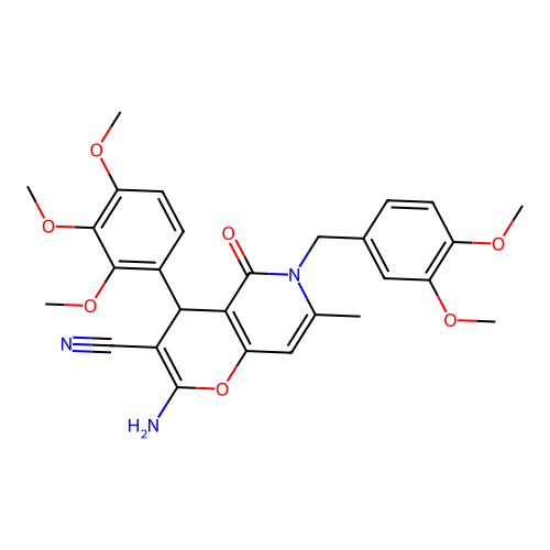 2-amino-6-(3,4-dimethoxybenzyl)-7-methyl-5-oxo-4-(2,3,4-trimethoxyphenyl)-5,6-dihydro-4H-pyrano[3,2-c]pyridine-3-carbonitrile structure