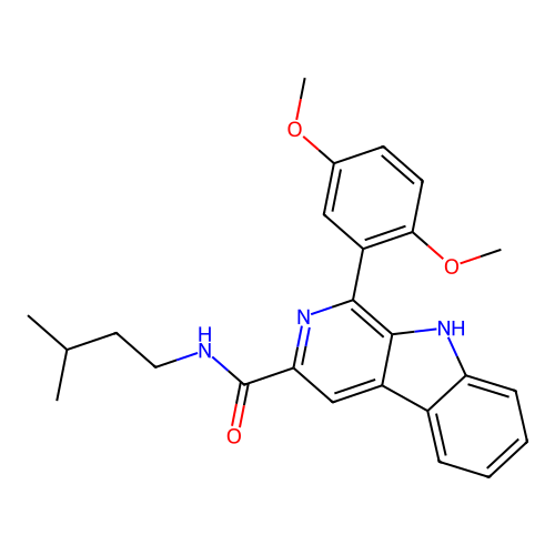 1-(2,5-dimethoxyphenyl)-N-(3-methylbutyl)-9H-beta-carboline-3-carboxamide structure