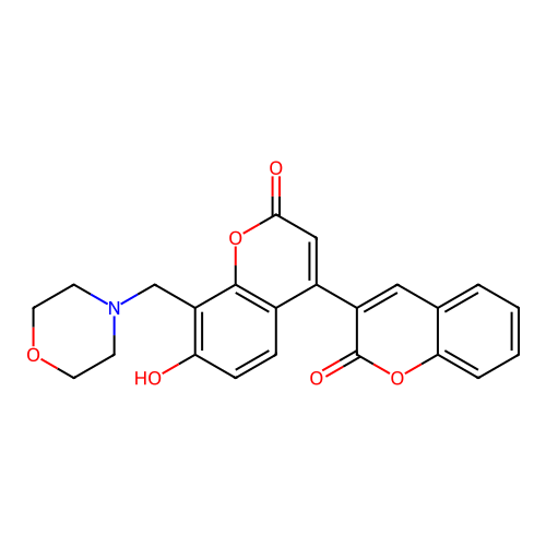 7'-hydroxy-8'-(morpholin-4-ylmethyl)-2H,2'H-3,4'-bichromene-2,2'-dione structure