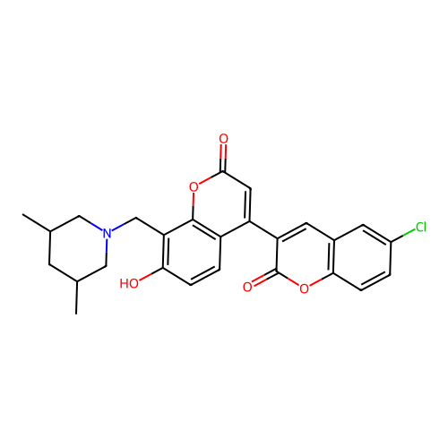 3-{8-[(3,5-dimethylpiperidyl)methyl]-7-hydroxy-2-oxochromen-4-yl}-6-chlorochro men-2-one structure
