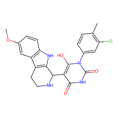 3-(3-chloro-4-methylphenyl)-6-hydroxy-5-(6-methoxy-2,3,4,9-tetrahydro-1H-pyrido[3,4-b]indol-1-yl)pyrimidine-2,4(1H,3H)-dione structure