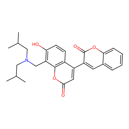3-(8-{[bis(2-methylpropyl)amino]methyl}-7-hydroxy-2-oxochromen-4-yl)chromen-2- one structure