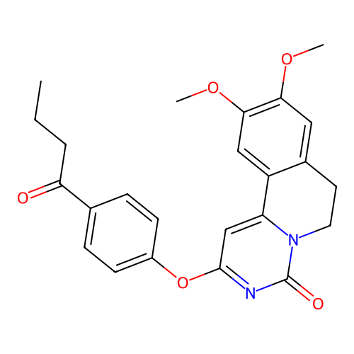 2-(4-butyrylphenoxy)-9,10-dimethoxy-6,7-dihydro-4H-pyrimido[6,1-a]isoquinolin-4-one structure