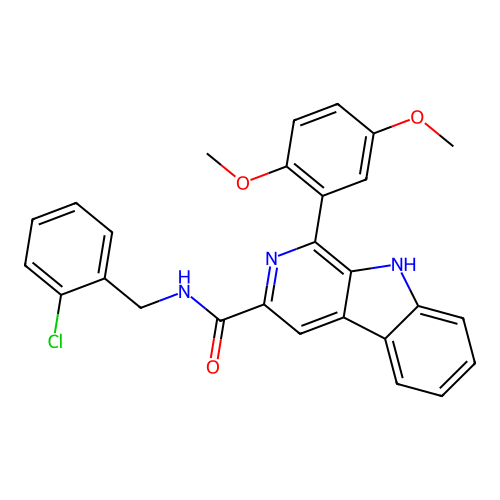 N-(2-chlorobenzyl)-1-(2,5-dimethoxyphenyl)-9H-beta-carboline-3-carboxamide structure