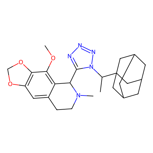 4-methoxy-6-methyl-5-{1-[1-(tricyclo[3.3.1.1~3,7~]dec-1-yl)ethyl]-1H-tetrazol-5-yl}-5,6,7,8-tetrahydro[1,3]dioxolo[4,5-g]isoquinoline structure