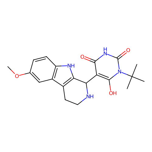 3-(tert-butyl)-6-hydroxy-5-(6-methoxy-2,3,4,9-tetrahydro-1H-pyrido[3,4-b]indol-1-yl)pyrimidine-2,4(1H,3H)-dione structure