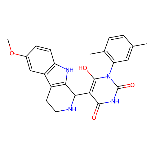 3-(2,5-dimethylphenyl)-6-hydroxy-5-(6-methoxy-2,3,4,9-tetrahydro-1H-pyrido[3,4-b]indol-1-yl)pyrimidine-2,4(1H,3H)-dione structure