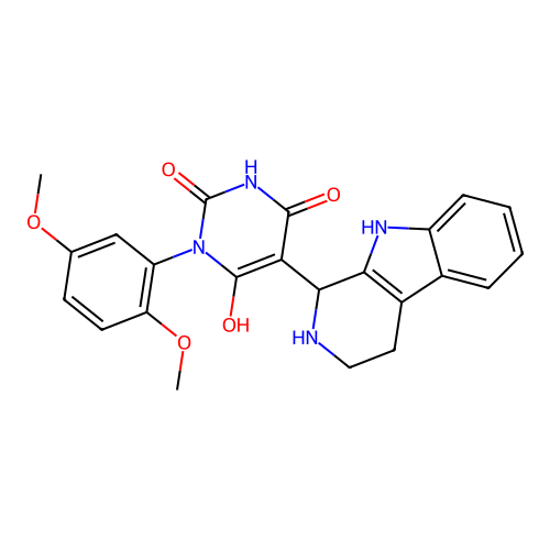 3-(2,5-dimethoxyphenyl)-6-hydroxy-5-(2,3,4,9-tetrahydro-1H-pyrido[3,4-b]indol-1-yl)pyrimidine-2,4(1H,3H)-dione structure