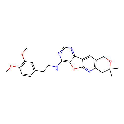 [2-(3,4-dimethoxyphenyl)ethyl](8,8-dimethyl(7,8-dihydro-10H-pyrano[3'',4''-6', 5']pyridino[3',2'-5,4]furano[2,3-e]pyrimidin-4-yl))amine structure