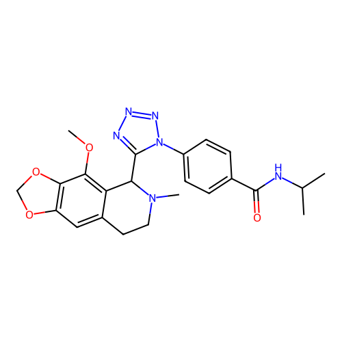 4-[5-(4-methoxy-6-methyl-5,6,7,8-tetrahydro[1,3]dioxolo[4,5-g]isoquinolin-5-yl)-1H-tetrazol-1-yl]-N-(propan-2-yl)benzamide structure