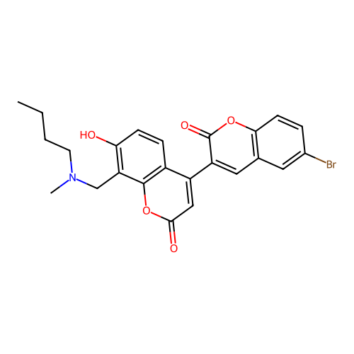 4-(6-bromo-2-oxo-chromen-3-yl)-8-[(butyl-methyl-amino)methyl]-7-hydroxy-chromen-2-one structure