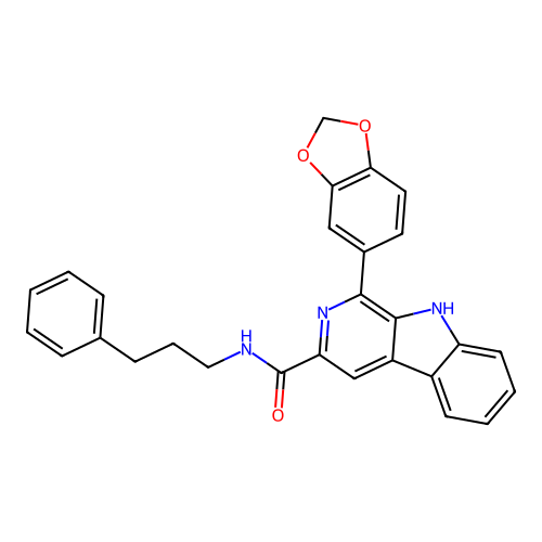 1-(1,3-benzodioxol-5-yl)-N-(3-phenylpropyl)-9H-beta-carboline-3-carboxamide structure