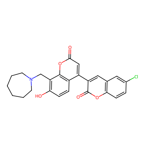 3-[8-(azaperhydroepinylmethyl)-7-hydroxy-2-oxochromen-4-yl]-6-chlorochromen-2- one structure