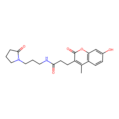 3-(7-hydroxy-4-methyl-2-oxo-2H-chromen-3-yl)-N-(3-(2-oxopyrrolidin-1-yl)propyl)propanamide structure