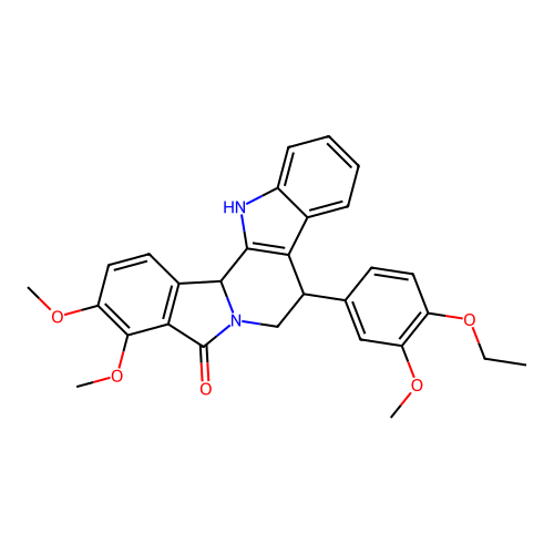 8-(4-ethoxy-3-methoxyphenyl)-3,4-dimethoxy-7,8,13,13b-tetrahydro-5H-benzo[1,2]indolizino[8,7-b]indol-5-one structure