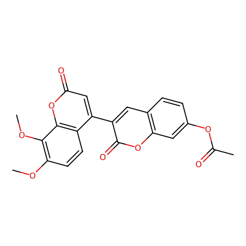 7',8'-dimethoxy-2,2'-dioxo-2H,2'H-3,4'-bichromen-7-yl acetate structure