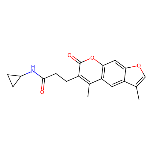 N-cyclopropyl-3-(3,5-dimethyl-7-oxofuro[3,2-g]chromen-6-yl)propanamide structure