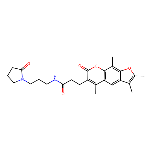 N-(3-(2-oxopyrrolidin-1-yl)propyl)-3-(2,3,5,9-tetramethyl-7-oxo-7H-furo[3,2-g]chromen-6-yl)propanamide structure
